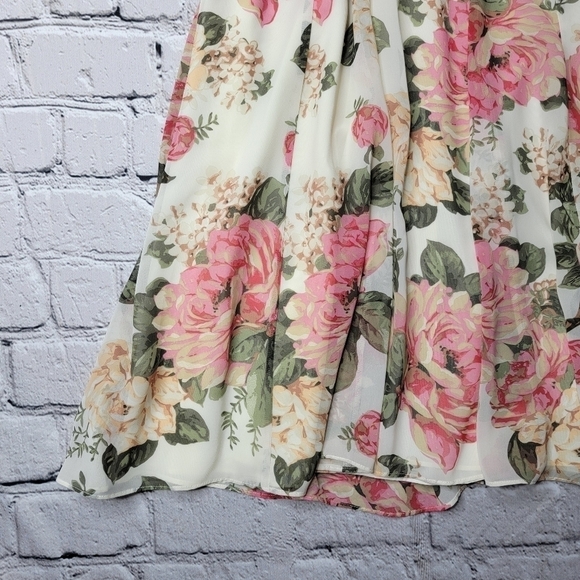Divine Heritage Twist Back Midi Dress In Ivory Peach Pink Floral Print Size S - Picture 7 of 14